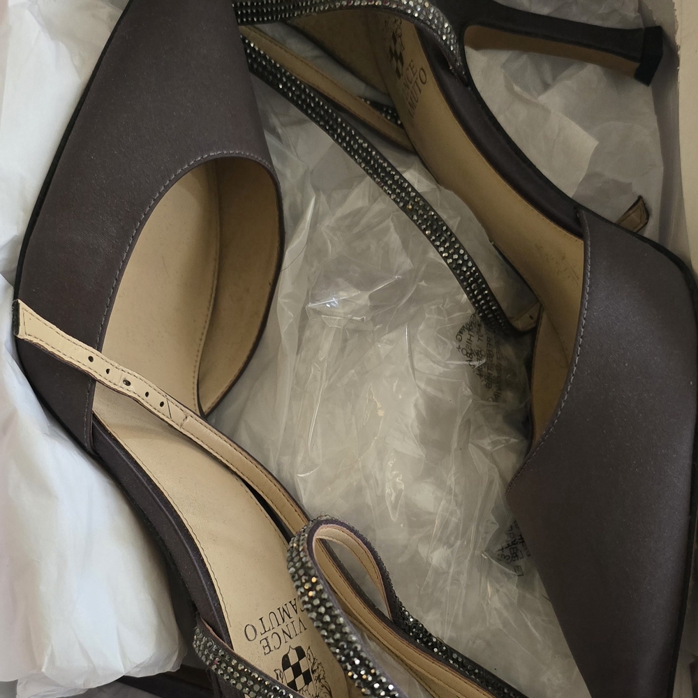 Elegant Gray Heels with Rhinestone Accents